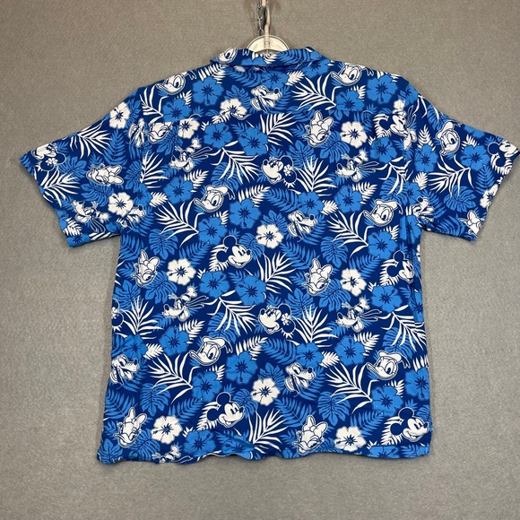 Disney Shirt Men Large Blue Aloha Hawaiian Tropical Hibiscus Flowers Mickey - Picture 9 of 12